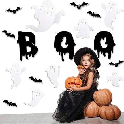 25-Piece Halloween Ghost & Bat Wall Stickers, BOO 3D Window Decals for Home Decor