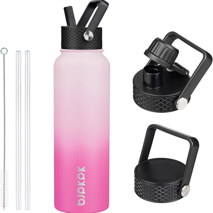 40oz Stainless Steel Insulated Water Bottle w/ 3 Lids Sakura BPA Free Flask