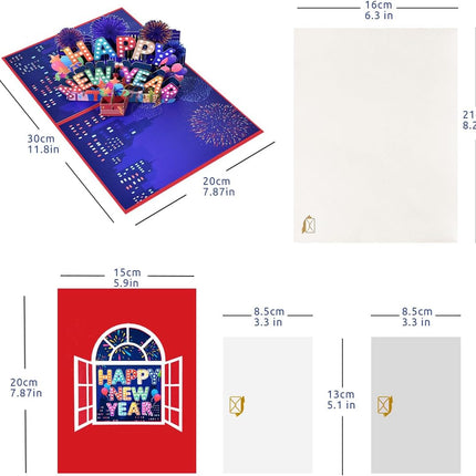 New Year Pop-Up Greeting Card – 3D Colorful Holiday Card with Envelope