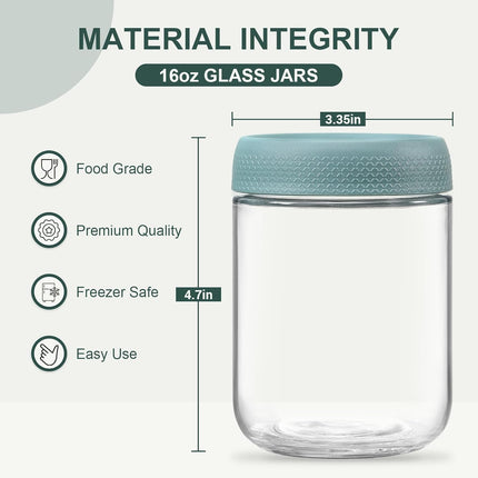 6 Glass Jars with Lids – 16oz, Airtight, Perfect for Oats, Yogurt & Snacks