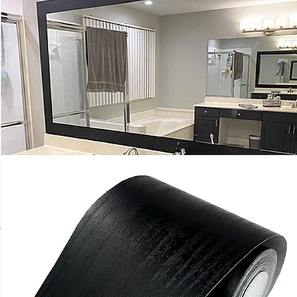 10M Black Wood Grain Wall Border – Removable PVC, Waterproof, Self-Adhesive