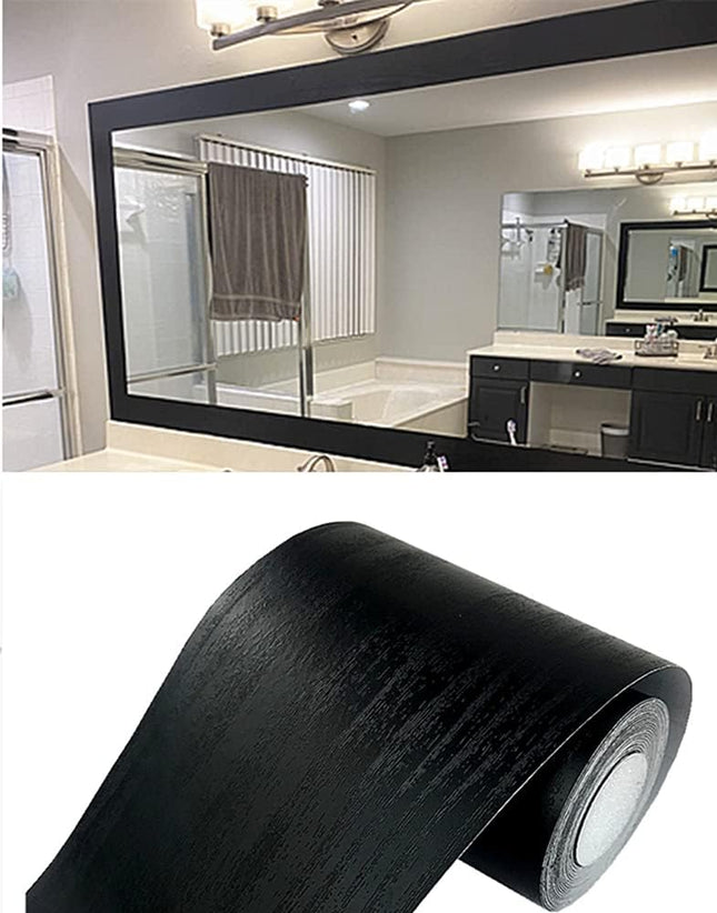 10M Black Wood Grain Wall Border – Removable PVC, Waterproof, Self-Adhesive