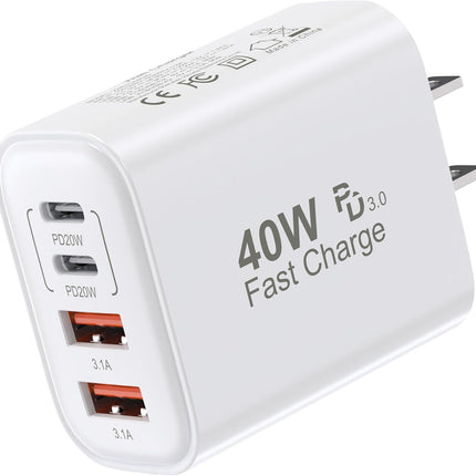 40W 4-Port USB-C Charger Block, Fast Charging for iPhone, Samsung, QC Adapter