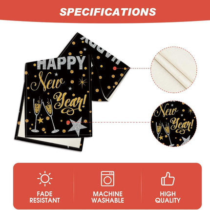 Cheers Black & Gold 2025 New Year Table Runner – 13x72 Inch Party Decor