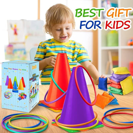 3 in 1 Carnival Games Set with Cones, Bean Bags and Ring Toss for Kids
