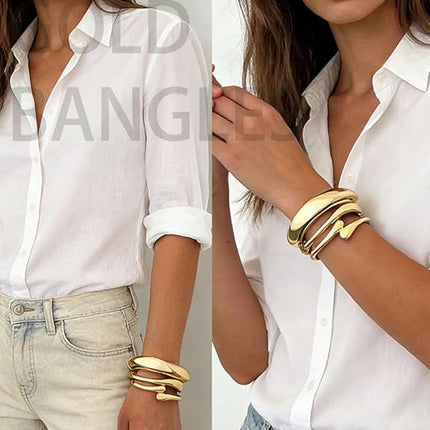 Gold Bangle Bracelets for Women – Dainty 14K Gold Plated Stackable Cuff Set
