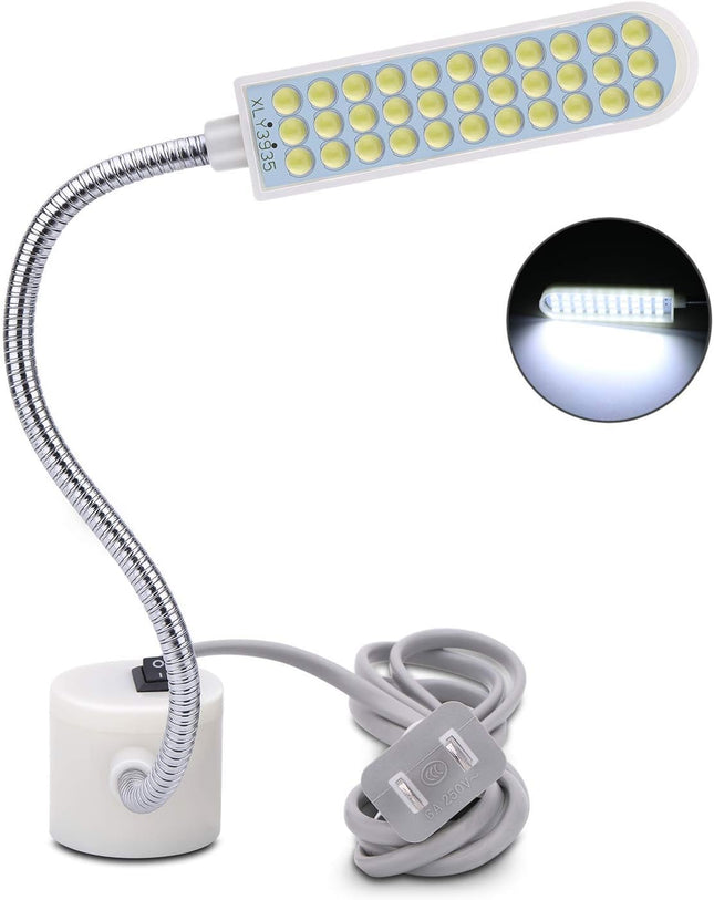 36 LED Sewing Machine Light with Flexible Gooseneck and Magnetic Base, White Work Lamp