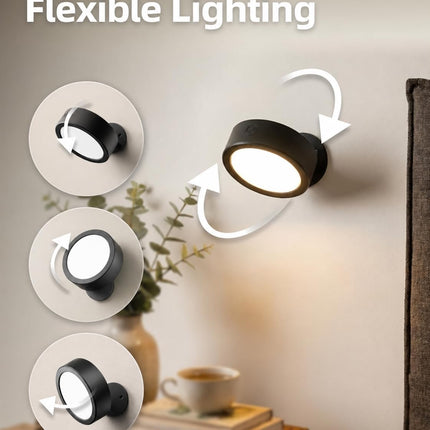 2 Pack Rechargeable LED Wall Sconces Black Dimmable 3000mAh Remote Touch Control