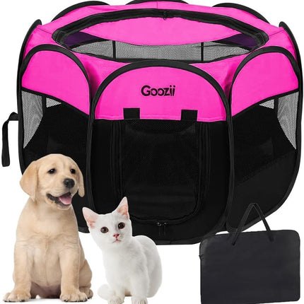 Portable Cat Playpen Indoor Outdoor Foldable Pet Tent with Zipper Door Pink