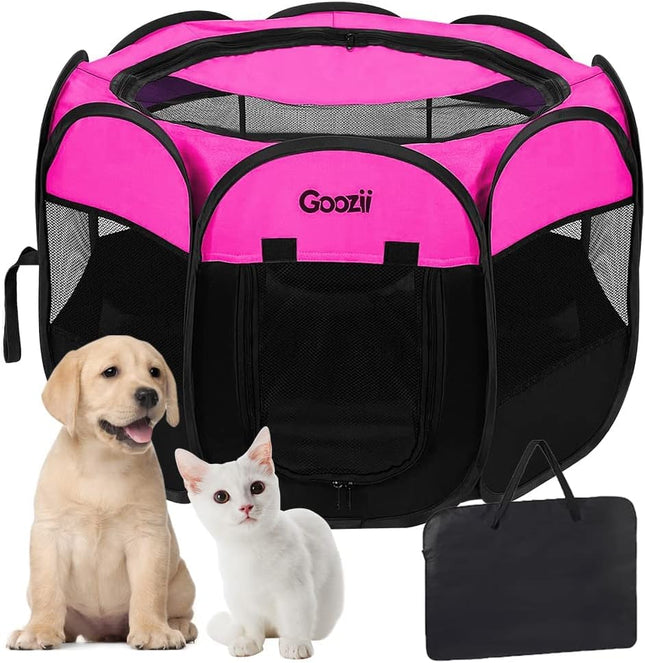 Portable Cat Playpen Indoor Outdoor Foldable Pet Tent with Zipper Door Pink