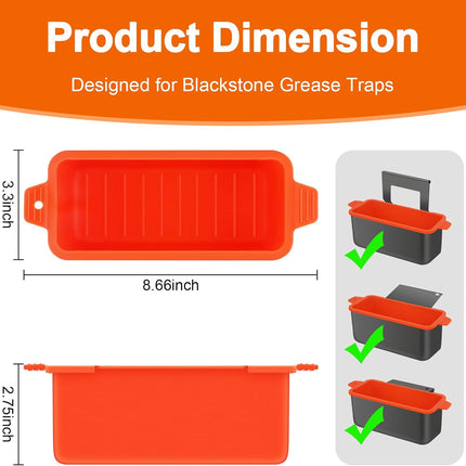 2PCS Silicone Grease Cup Liners for Blackstone 17"-36" Griddle, Reusable Drip Trays