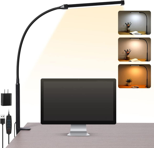 LED Desk Lamp with Clamp 3 Light Modes Flexible Gooseneck USB Powered