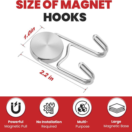 4-Pack Magnetic Hooks – 50lb+ Heavy Duty Magnets for Fridge & Toolbox