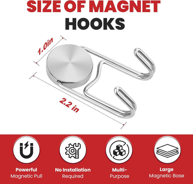 4-Pack Magnetic Hooks – 50lb+ Heavy Duty Magnets for Fridge & Toolbox