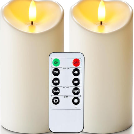6"x3" Outdoor LED Flameless Candles – Battery Operated, Remote & Timer, 2-Pack