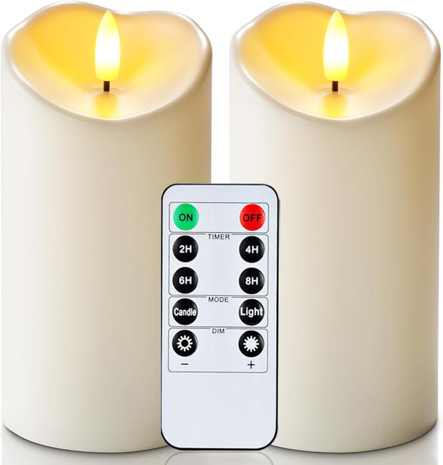 6"x3" Outdoor LED Flameless Candles – Battery Operated, Remote & Timer, 2-Pack