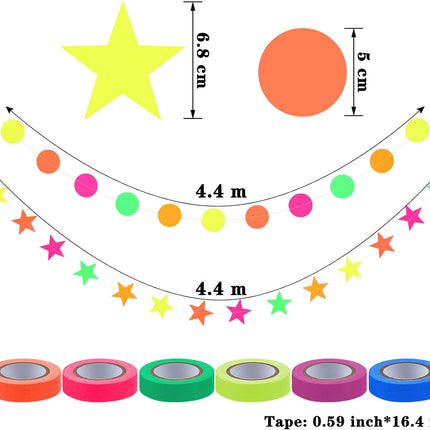 127ft Glow Neon Party Set – 6 Colors UV Blacklight Tape & Hanging Decorations