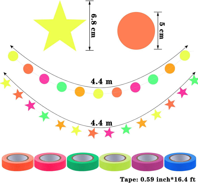 127ft Glow Neon Party Set – 6 Colors UV Blacklight Tape & Hanging Decorations