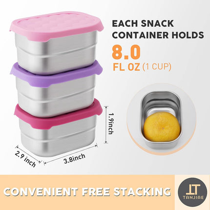 8oz Stainless Steel Snack Containers – Leakproof with Silicone Lids, Kids
