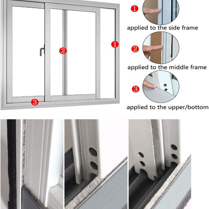 Self Adhesive Pile Weather Stripping Seal for Sliding Windows Doors 16.5Ft Grey
