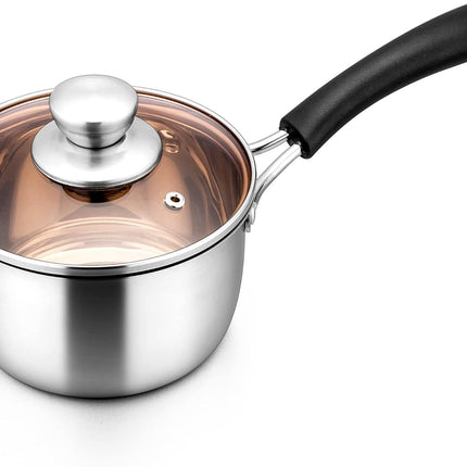 1QT Stainless Steel Saucepan with Lid, Induction Ready, Stay-Cool Handle