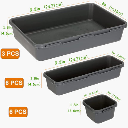 15 Pack Interlocking Drawer Organizers, Black Trays for Home & Office
