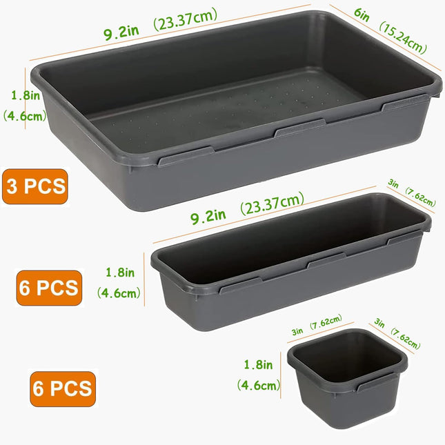 15 Pack Interlocking Drawer Organizers, Black Trays for Home & Office