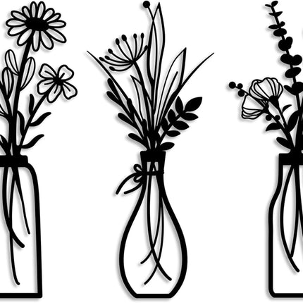 3-Piece Metal Flower Wall Art Set – Rustic Black Decor for Living Room & Bedroom