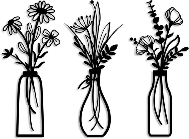 3-Piece Metal Flower Wall Art Set – Rustic Black Decor for Living Room & Bedroom