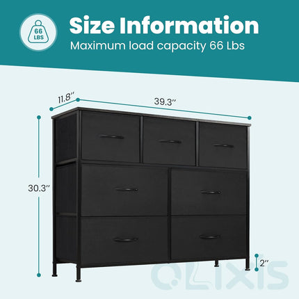 Black Dresser with 7 Fabric Drawers, Steel Frame and Wooden Top Storage Organizer