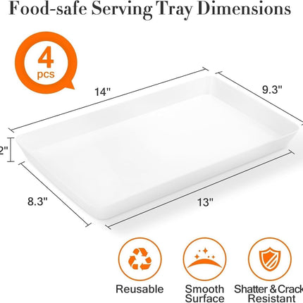 4 Pc Plastic Serving Trays Party Snack Fruit Platter Kitchen Organizer
