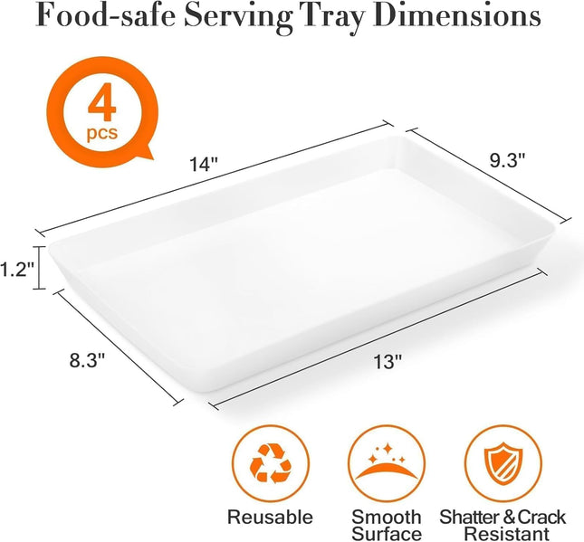 4 Pc Plastic Serving Trays Party Snack Fruit Platter Kitchen Organizer