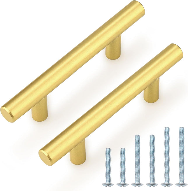 5-Pack 3" Center-to-Center Gold Cabinet Pulls – Modern T-Bar Drawer & Dresser Handles