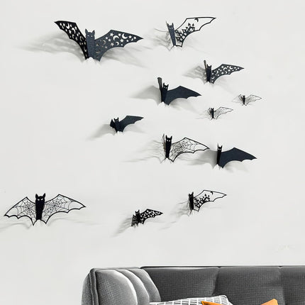24PCS 3D Halloween Bat Wall Stickers, Waterproof Self-Adhesive PVC Door Room Decor