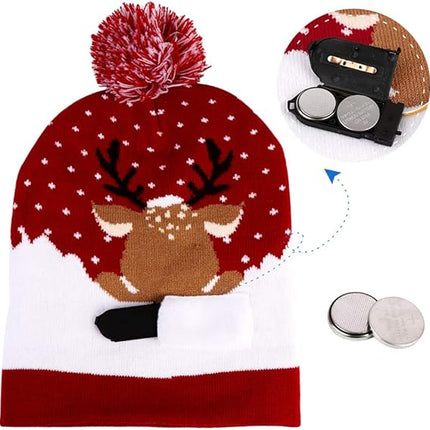 LED Christmas Hat, Light Up Knitted Beanie Holiday Hat for Men and Women