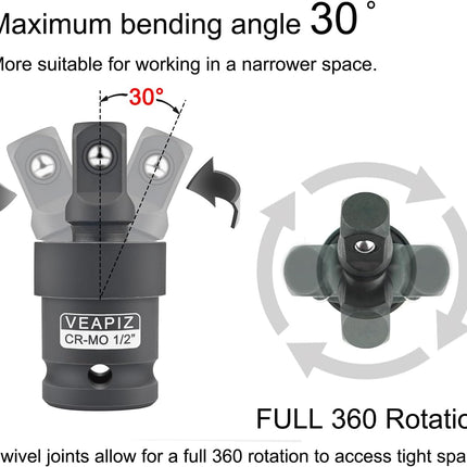 3PCS Impact Universal Joint Socket Set, 1/4", 3/8" & 1/2" Drive Cr-Mo Steel