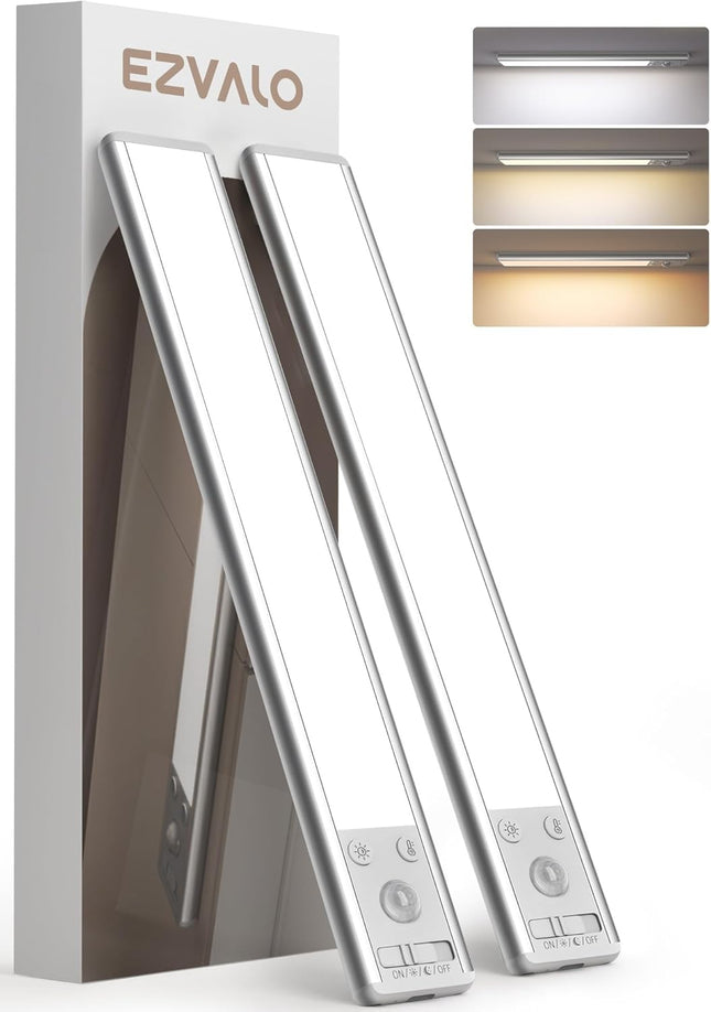 2-Pack Under Cabinet Lights – Rechargeable, Motion Sensor, 3 Color Temps