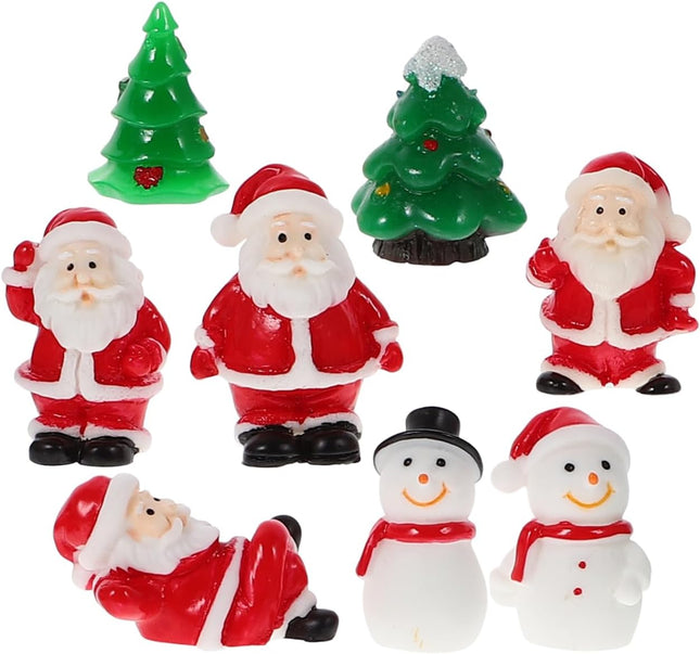 8 PCS Tiny Santa Ornaments Mini Resin Christmas DIY Decorations