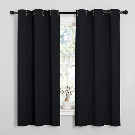 Pitch Black Thermal Blackout Curtains – 2 Panels, 42"x63", Bedroom Window