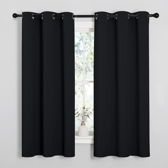 Pitch Black Thermal Blackout Curtains – 2 Panels, 42"x63", Bedroom Window
