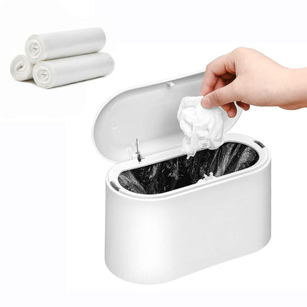 Mini Trash Can with Lid – Small Desk & Countertop Garbage Can, White, 3 Bags