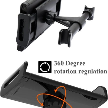 Car Headrest Mount – Adjustable Holder for Switch, iPhone, iPad (4"-11"), Black