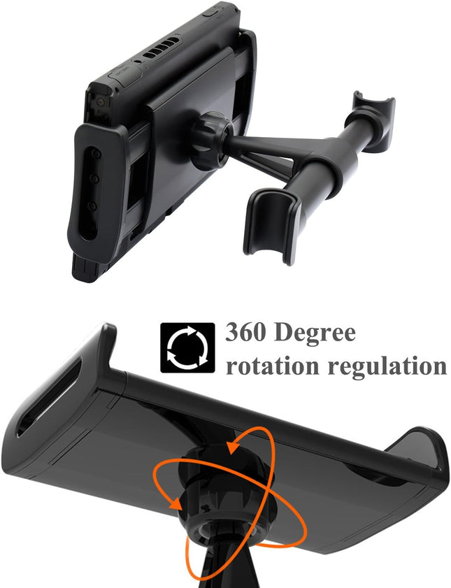 Car Headrest Mount – Adjustable Holder for Switch, iPhone, iPad (4"-11"), Black