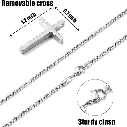Cross Necklace for Men Stainless Steel Pendant 2.5mm Box Chain Silver Gold Black