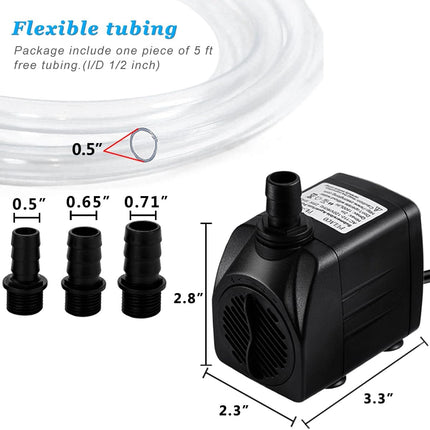 400GPH Submersible Water Pump with 5FT Tubing, 25W 1500L/H for Aquarium, Pond & Fountain