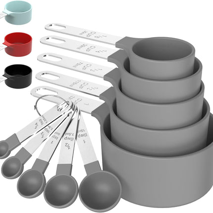 Gray Measuring Cups & Spoons Set – Stainless Steel Handle, Nesting Storage