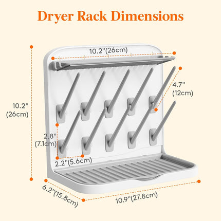 Baby Bottle Drying Rack – 10 Hooks, Countertop Organizer for Newborn Essentials