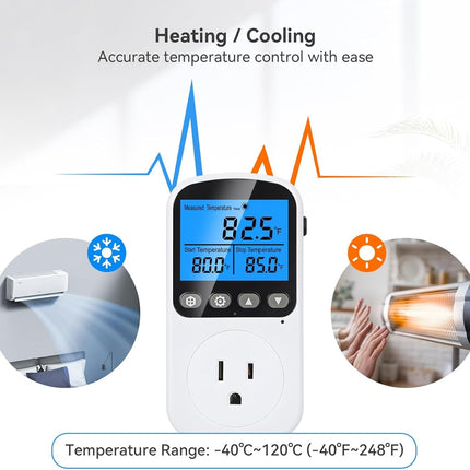 Smart Temperature Controller Outlet – 4 Timing Modes, LCD, Heating & Cooling