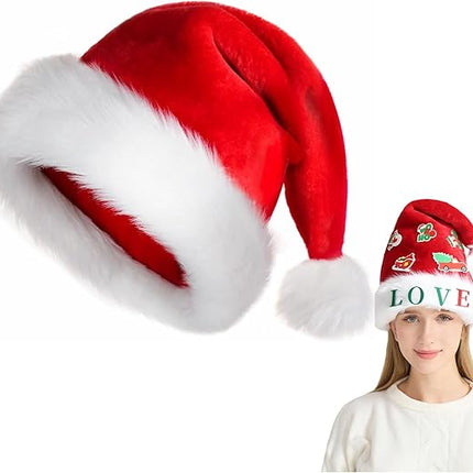 DIY Santa Hat Christmas Velvet Hat for Adults – Thick Fur with Letters & Stickers