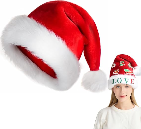 DIY Santa Hat Christmas Velvet Hat for Adults – Thick Fur with Letters & Stickers